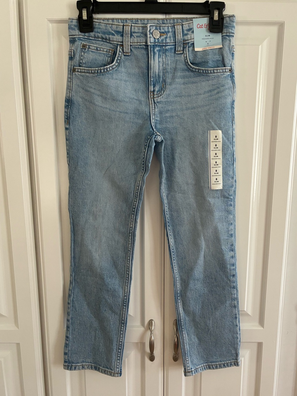 NEW Cat and Jack Super Stretch Slim Fit Kids Size 8 Denim Light Wash Jeans